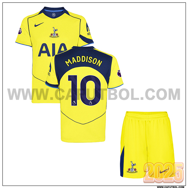 Tercero Camiseta de Tottenham Hotspur MADDISON #10 Ninos 2025 2026 AMARILLO