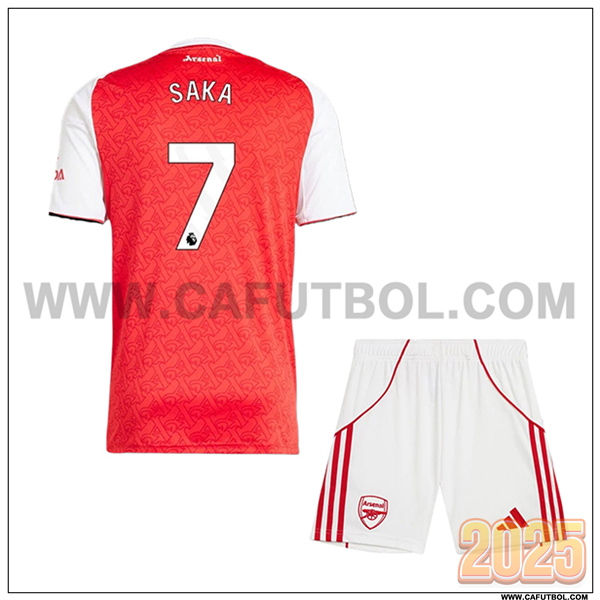Primera Camiseta de Arsenal SAKA #7 Ninos 2025 2026 Rojo/Blanco