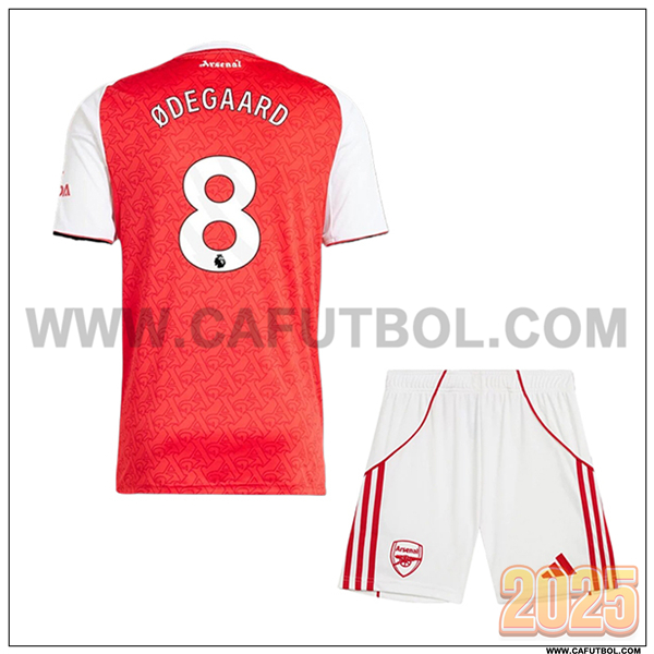 Primera Camiseta de Arsenal ØDEGAARD #8 Ninos 2025 2026 Rojo/Blanco