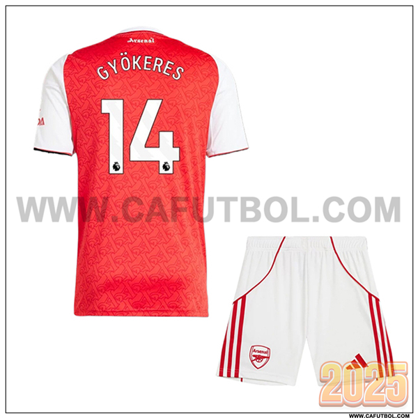 Primera Camiseta de Arsenal GYÖKERES #14 Ninos 2025 2026 Rojo/Blanco