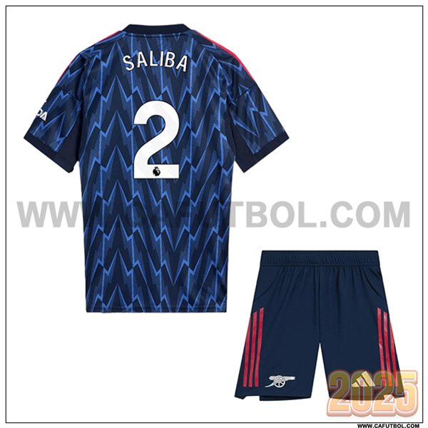 Segunda Camiseta de Arsenal SALIBA #2 Ninos 2025 2026 Azul marino
