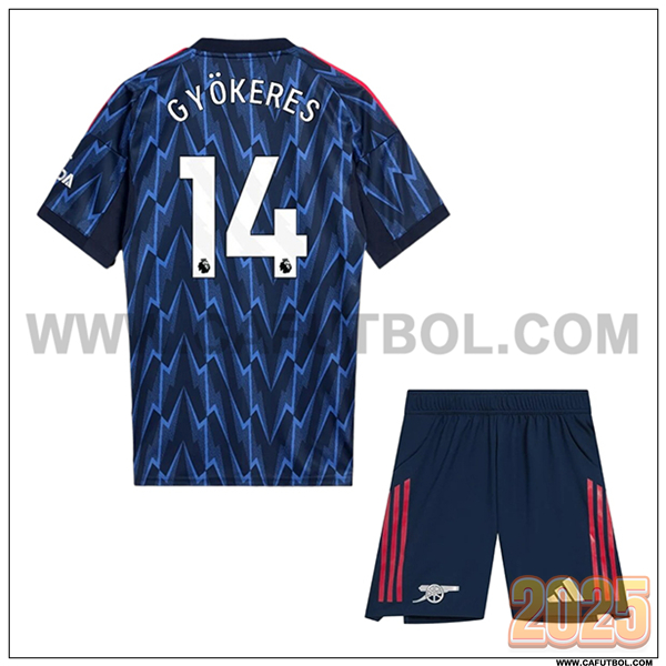Segunda Camiseta de Arsenal GYÖKERES #14 Ninos 2025 2026 Azul marino