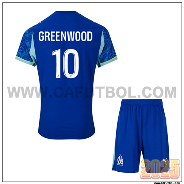 Tercero Camiseta de Marsella OM GREENWOOD #10 Ninos 2025 2026 Azul