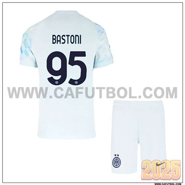 Segunda Camiseta de Inter Milan BASTONI #95 Ninos 2025 2026 Azul Claro