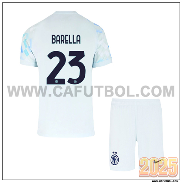 Segunda Camiseta de Inter Milan BARELLA #23 Ninos 2025 2026 Azul Claro