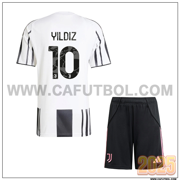 Primera Camiseta de Juventus YILDIZ #10 Ninos 2025 2026 Blanco/Negro