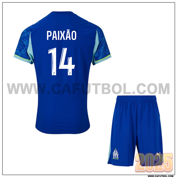 Tercero Camiseta de Marsella OM PAIXÃO #14 Ninos 2025 2026 Azul