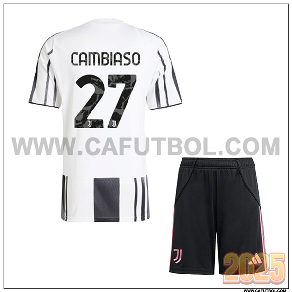Primera Camiseta de Juventus CAMBIASO #27 Ninos 2025 2026 Blanco/Negro