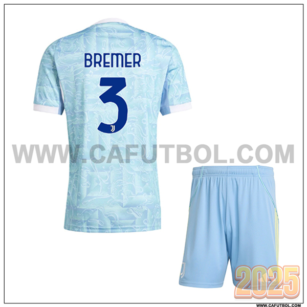 Segunda Camiseta de Juventus BREMER #3 Ninos 2025 2026 Azul