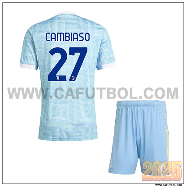 Segunda Camiseta de Juventus CAMBIASO #27 Ninos 2025 2026 Azul