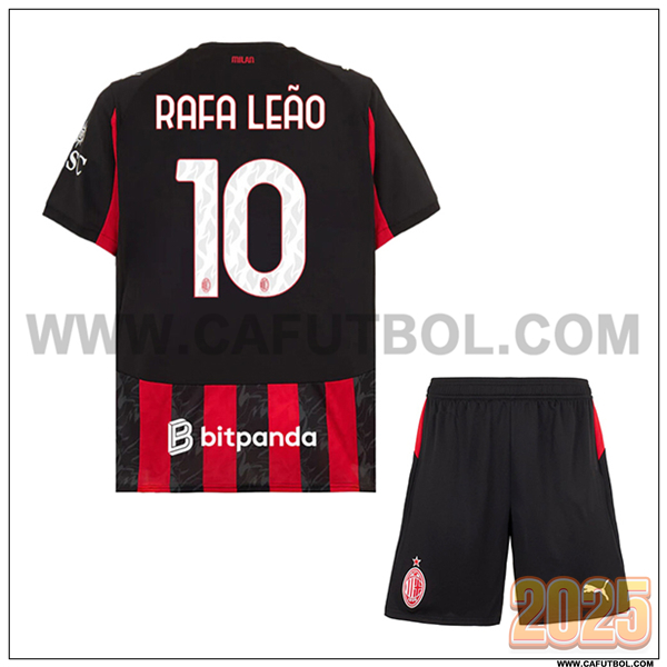 Primera Camiseta de AC Milan RAFAEL LEÃO #10 Ninos 2025 2026 Rojo/Negro
