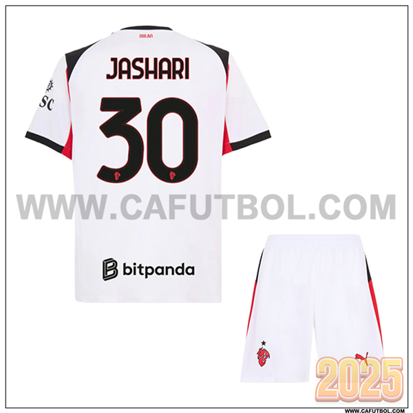 Segunda Camiseta de AC Milan JASHARI #30 Ninos 2025 2026 Blanco