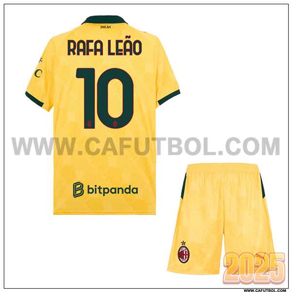 Tercero Camiseta de AC Milan RAFAEL LEÃO #10 Ninos 2025 2026 AMARILLO