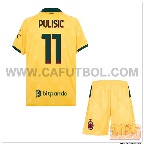 Tercero Camiseta de AC Milan PULISIC #11 Ninos 2025 2026 AMARILLO