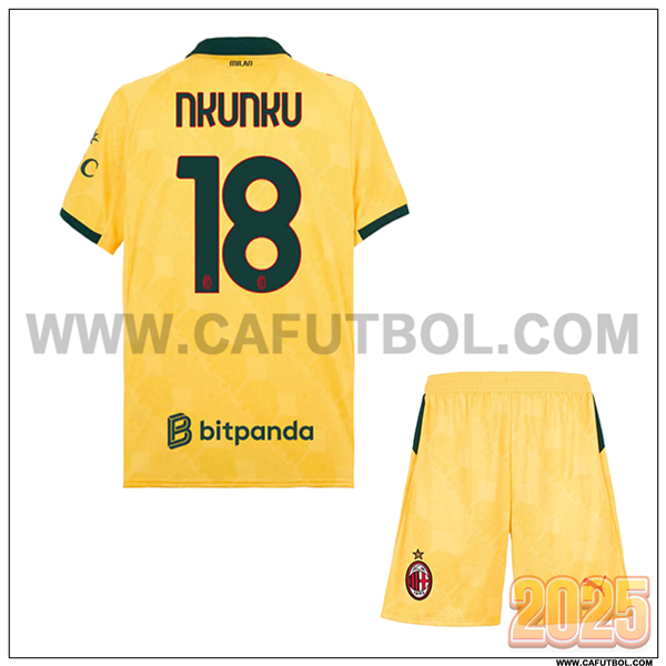 Tercero Camiseta de AC Milan NKUNKU #18 Ninos 2025 2026 AMARILLO