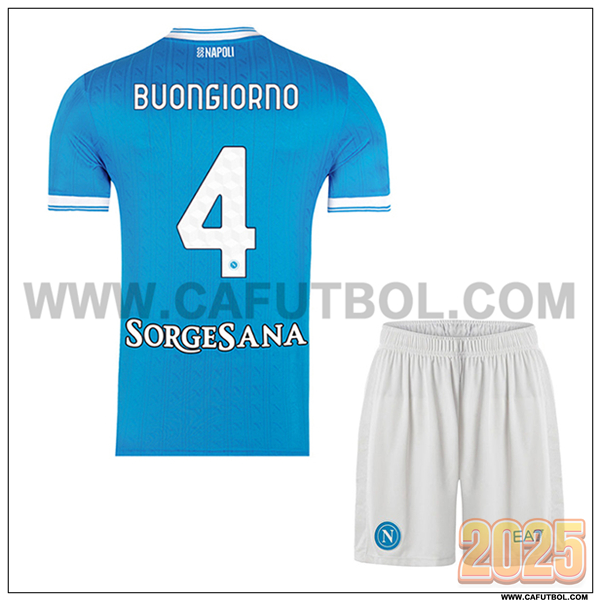 Primera Camiseta de SSC Naples BUONGIORNO #4 Ninos 2025 2026 Azul