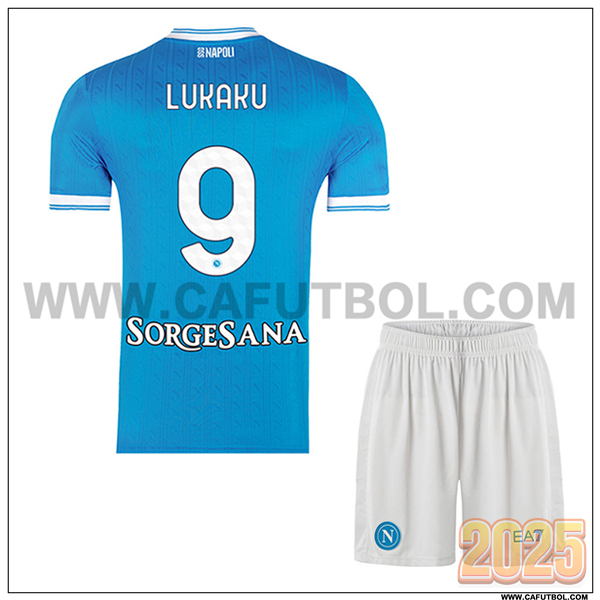 Primera Camiseta de SSC Naples LUKAKU #9 Ninos 2025 2026 Azul