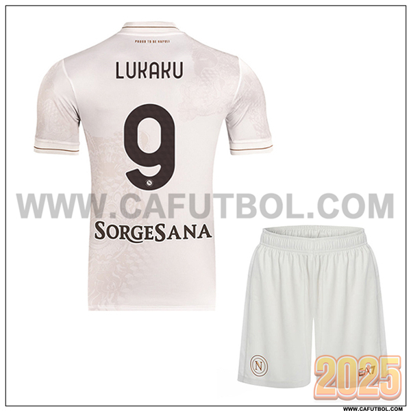 Segunda Camiseta de SSC Naples LUKAKU #9 Ninos 2025 2026 Blanco