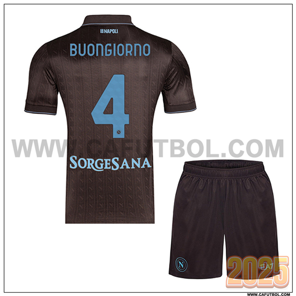 Tercero Camiseta de SSC Naples BUONGIORNO #4 Ninos 2025 2026 Negro