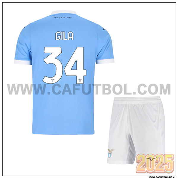Primera Camiseta de SS Lazio GILA #34 Ninos 2025 2026 Azul Cielo