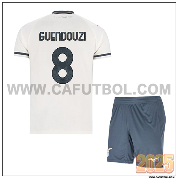 Segunda Camiseta de SS Lazio GUENDOUZI #8 Ninos 2025 2026 Blanco