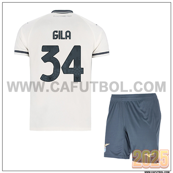 Segunda Camiseta de SS Lazio GILA #34 Ninos 2025 2026 Blanco
