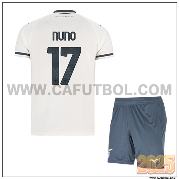 Segunda Camiseta de SS Lazio NUNO #17 Ninos 2025 2026 Blanco