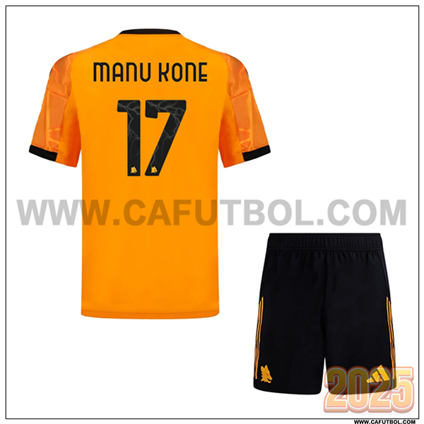 Segunda Camiseta de AS Roma MANU KONÉ #17 Ninos 2025 2026 Orange