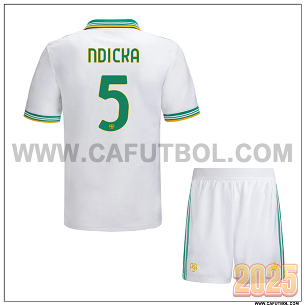 Tercero Camiseta de AS Roma NDICKA #5 Ninos 2025 2026 Blanco/Verde