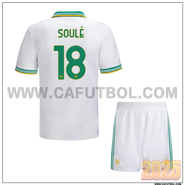 Tercero Camiseta de AS Roma SOULÉ #18 Ninos 2025 2026 Blanco/Verde