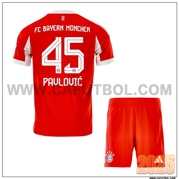 Primera Camiseta de Bayern Munich PAVLOVIC #45 Ninos 2025 2026 Rojo