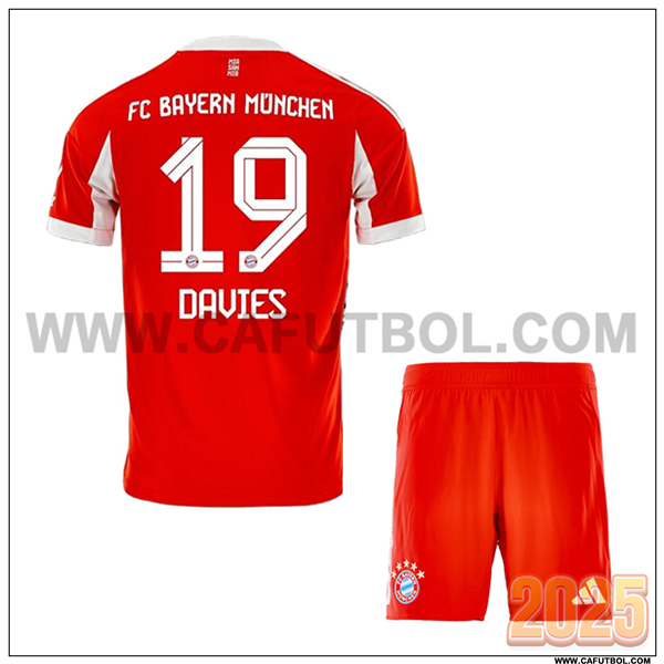 Primera Camiseta de Bayern Munich DAVIES #19 Ninos 2025 2026 Rojo