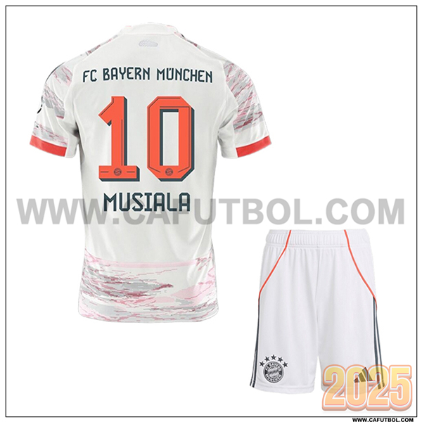 Segunda Camiseta de Bayern Munich MUSIALA #10 Ninos 2025 2026 Blanco