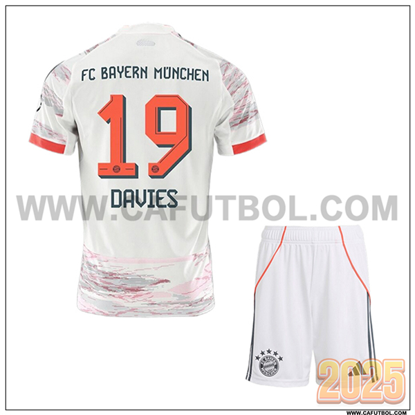 Segunda Camiseta de Bayern Munich DAVIES #19 Ninos 2025 2026 Blanco