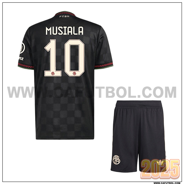 Camiseta de Bayern Munich MUSIALA #10 Ninos Liga de Campeones 2025 2026 Negro