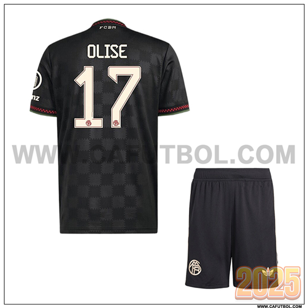 Camiseta de Bayern Munich OLISE #17 Ninos Liga de Campeones 2025 2026 Negro