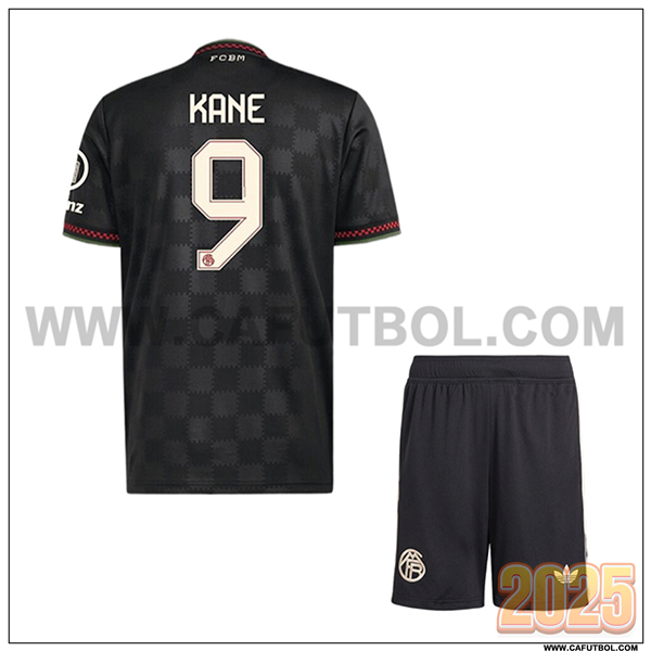 Camiseta de Bayern Munich KANE #9 Ninos Liga de Campeones 2025 2026 Negro