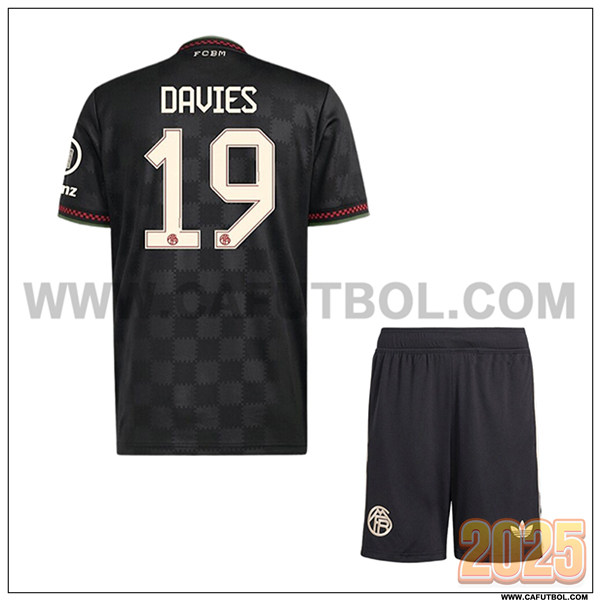 Camiseta de Bayern Munich DAVIES #19 Ninos Liga de Campeones 2025 2026 Negro