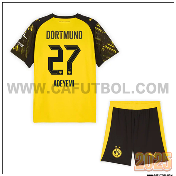 Primera Camiseta de Dortmund BVB ADEYEMI #27 Ninos 2025 2026 AMARILLO/Negro