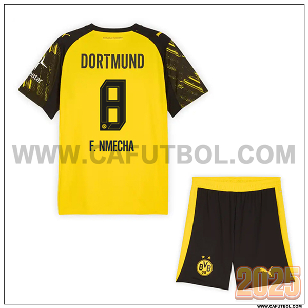 Primera Camiseta de Dortmund BVB F.NMECHA #8 Ninos 2025 2026 AMARILLO/Negro