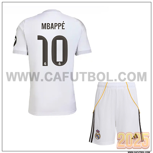 Primera Camiseta de Real Madrid Mbappé #10 Ninos 2025 2026 Blanco