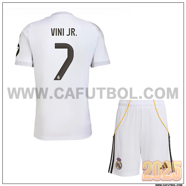 Primera Camiseta de Real Madrid VINI JR. #7 Ninos 2025 2026 Blanco