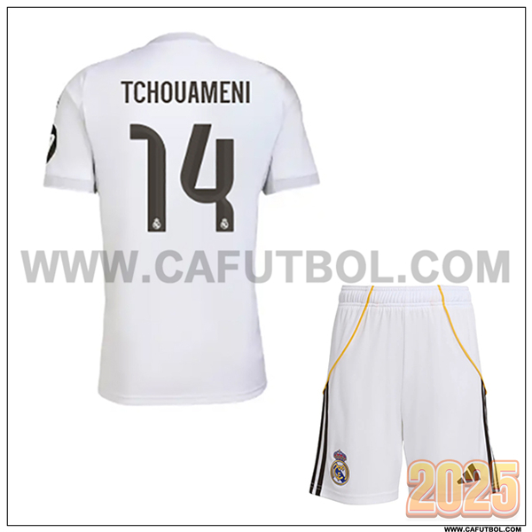 Primera Camiseta de Real Madrid TCHOUAMÉNI #14 Ninos 2025 2026 Blanco