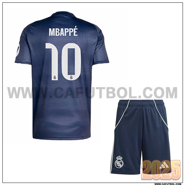 Segunda Camiseta de Real Madrid Mbappé #10 Ninos 2025 2026 Azul marino
