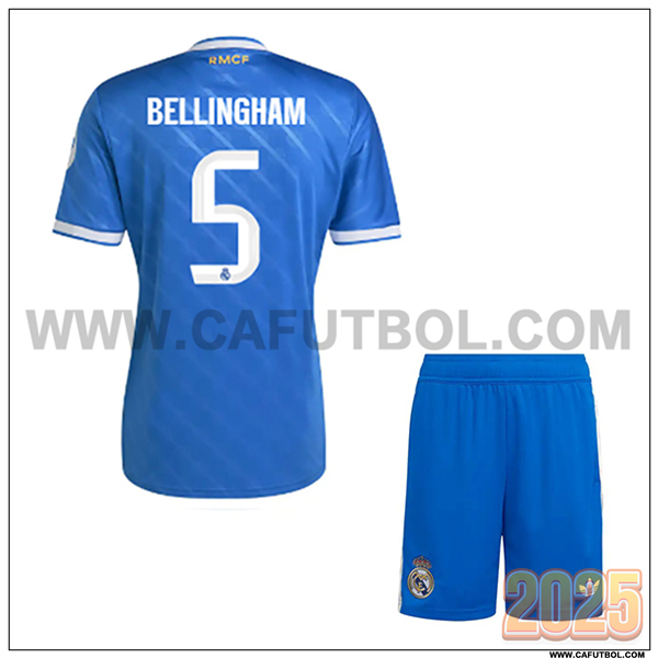 Tercero Camiseta de Real Madrid BELLINGHAM #5 Ninos 2025 2026 Azul