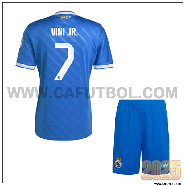 Tercero Camiseta de Real Madrid VINI JR. #7 Ninos 2025 2026 Azul