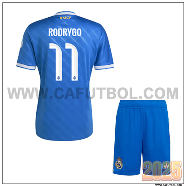 Tercero Camiseta de Real Madrid RODRYGO #11 Ninos 2025 2026 Azul