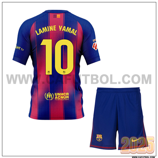 Primera Camiseta de FC Barcelona LAMINE YAMAL #10 Ninos 2025 2026 Rojo/Azul