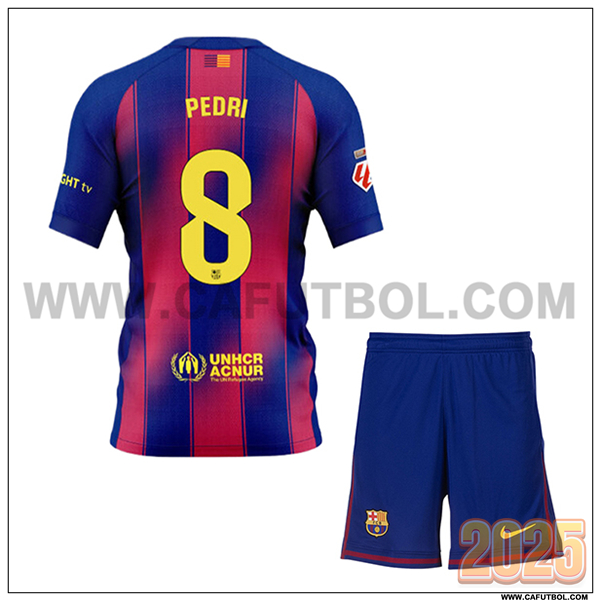 Primera Camiseta de FC Barcelona PEDRI #8 Ninos 2025 2026 Rojo/Azul