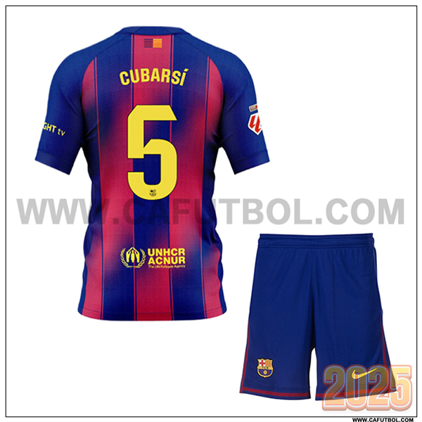 Primera Camiseta de FC Barcelona CUBARSÍ #5 Ninos 2025 2026 Rojo/Azul